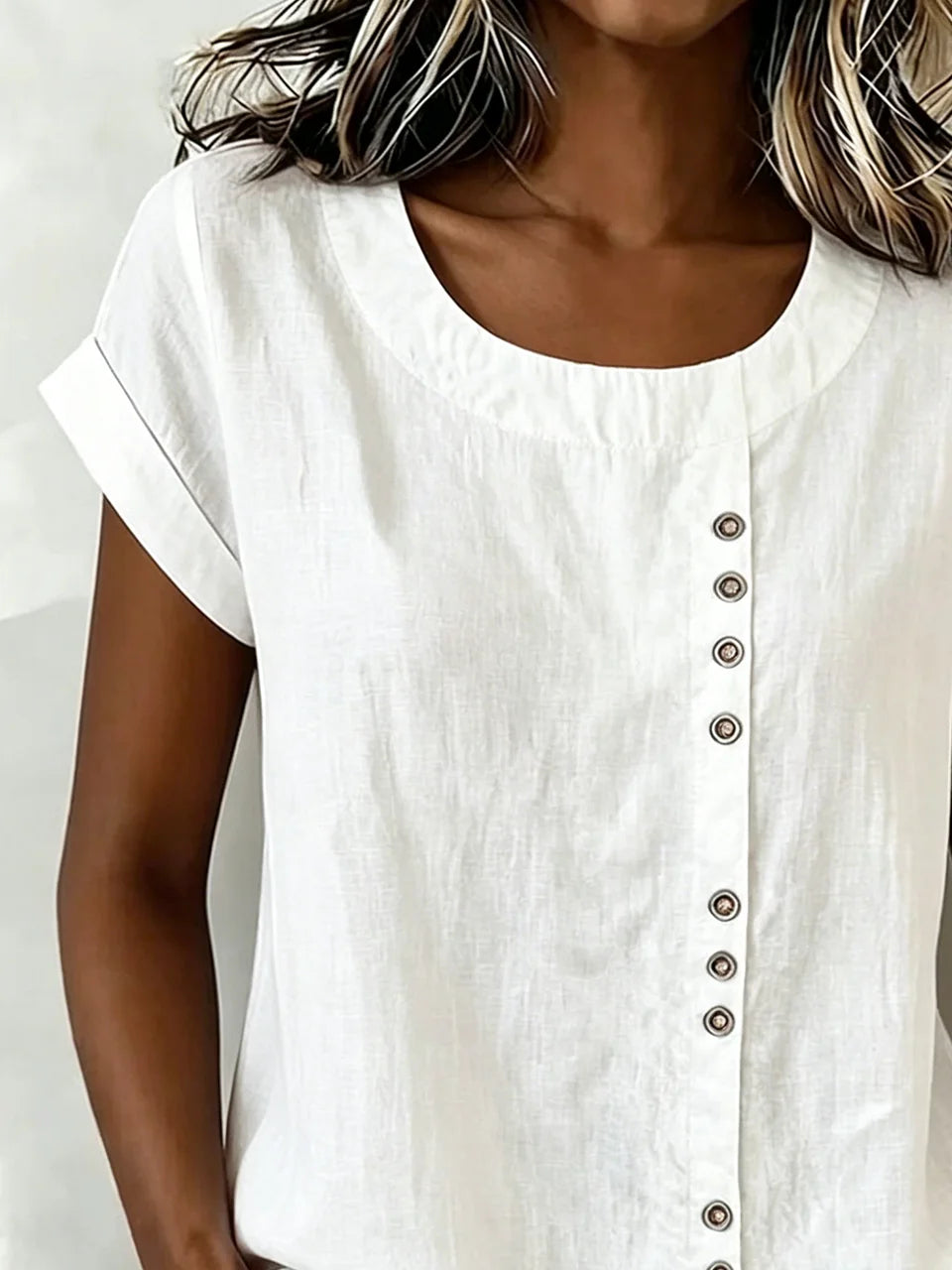 Linen Blend Vintage Crew Neck Shirt