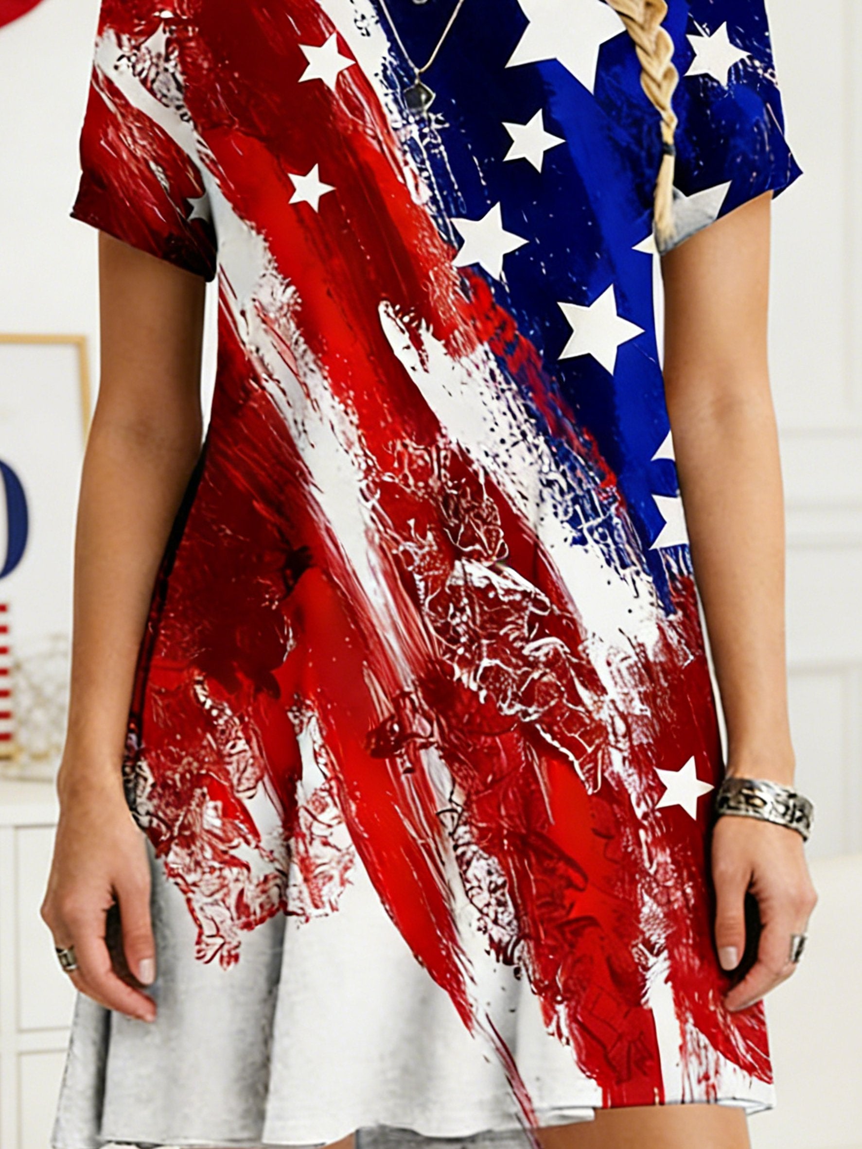 Women's 250th Anniversary Of The Founding Of the United States Independence Day Vintage Short Sleeve Crew Neck A-Line 3D Printing Daily Going Out Casual Mini Dress