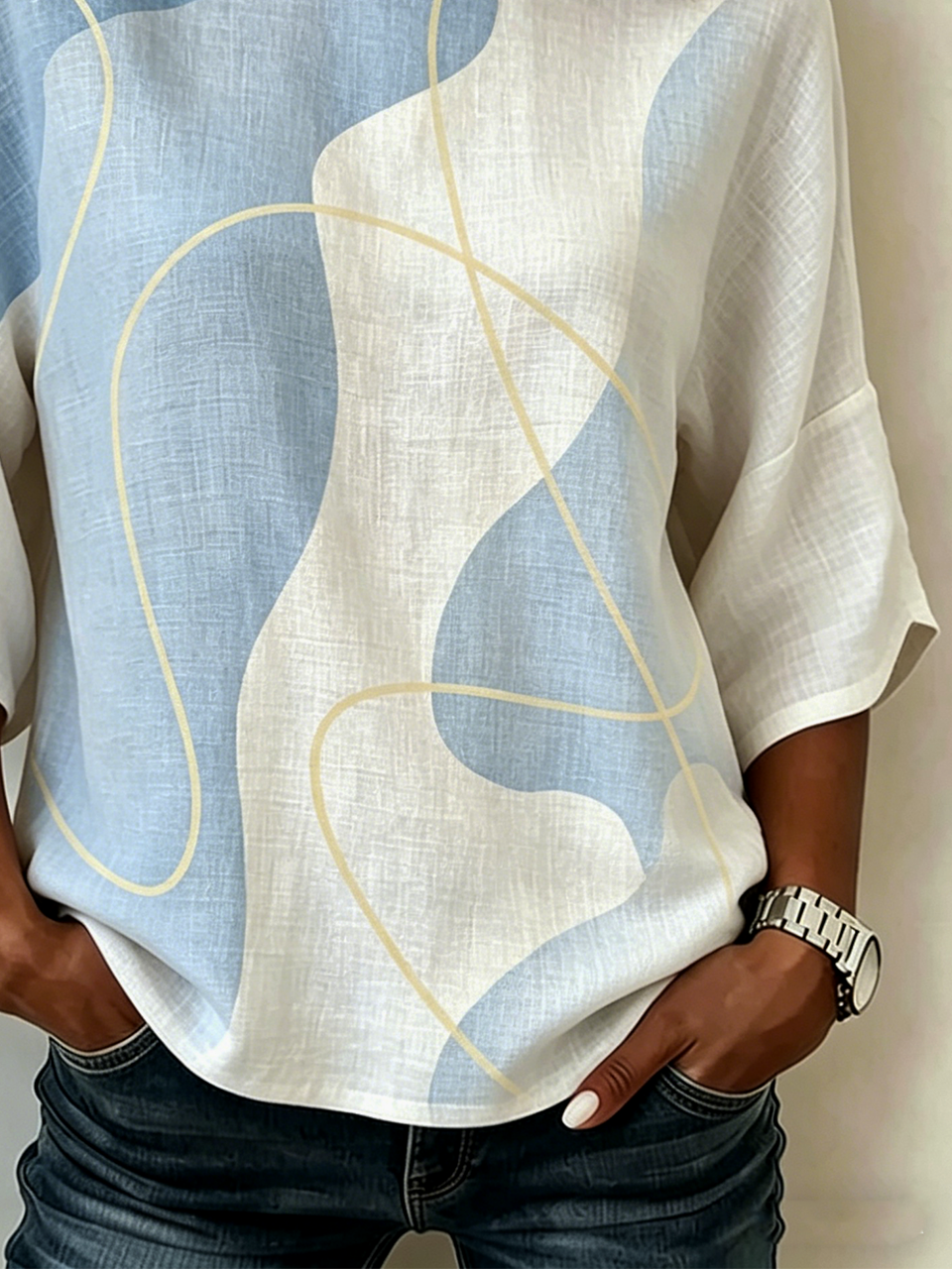 Elegant Geometric Crew Neck Shirt
