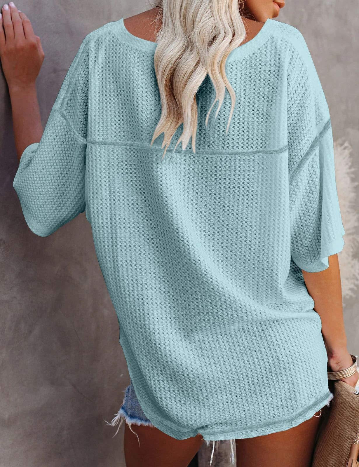 V Neck Plain Casual Loose T-Shirt