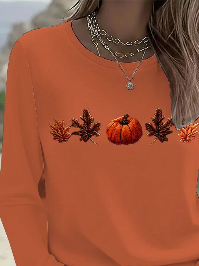 Women's Long Sleeve T-shirt Spring/Fall Orange Halloween (pumpkin) Printing Jersey Crew Neck Daily Going Out Casual Top