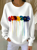 Floral Casual Cotton-Blend Crew Neck Sweatshirt