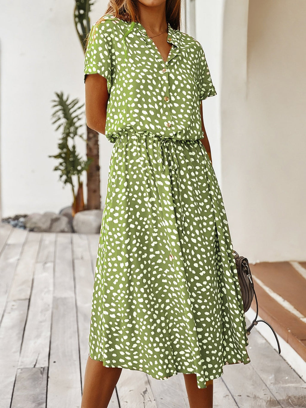 Women's Short Sleeve Summer Blue Polka Dots Split Joint V Neck Daily Going Out Vintage Maxi A-Line T-Shirt Dress Dress
