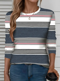 Women's Long Sleeve T-shirt Spring/Fall As Picture Striped Printing Jersey Crew Neck Daily Going Out Casual Top