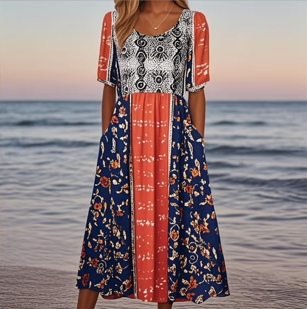 Cotton Casual Regular Fit Crew Neck Dress With No