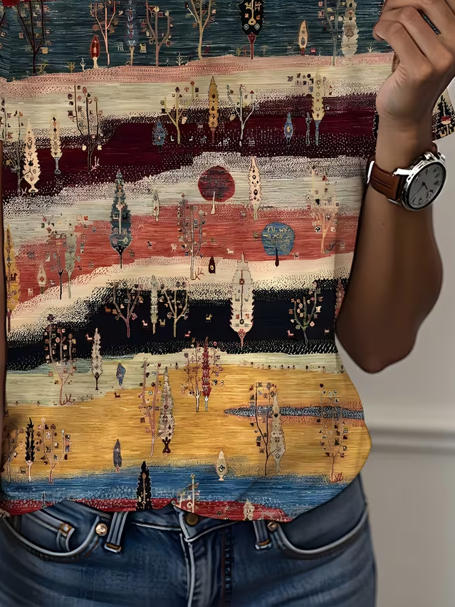 Women's Short Sleeve T-shirt Summer As Picture Ethnic Printing Jersey Crew Neck Daily Going Out Casual Top
