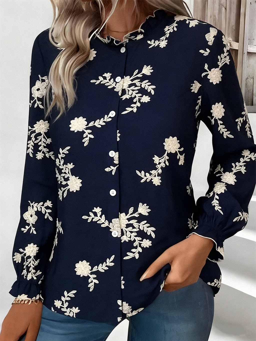 Loose Cotton Embroidery Patterns Vintage Shirt