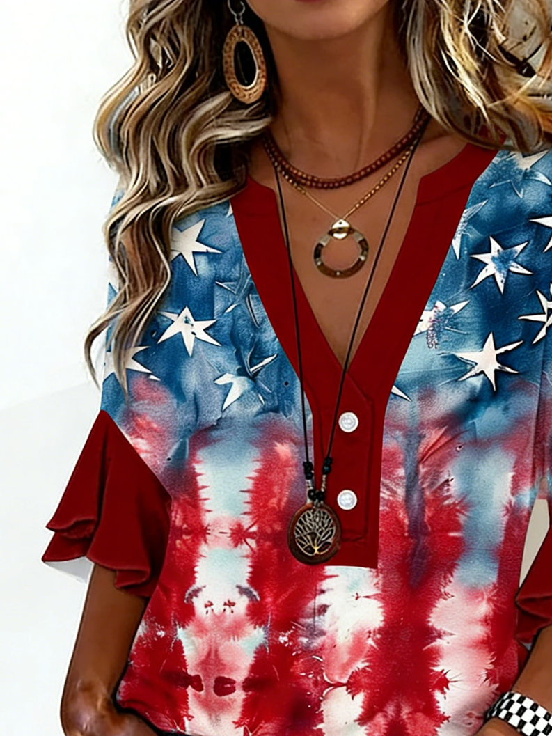Women's V-Neck Multi-Layered Lace Design Shirt