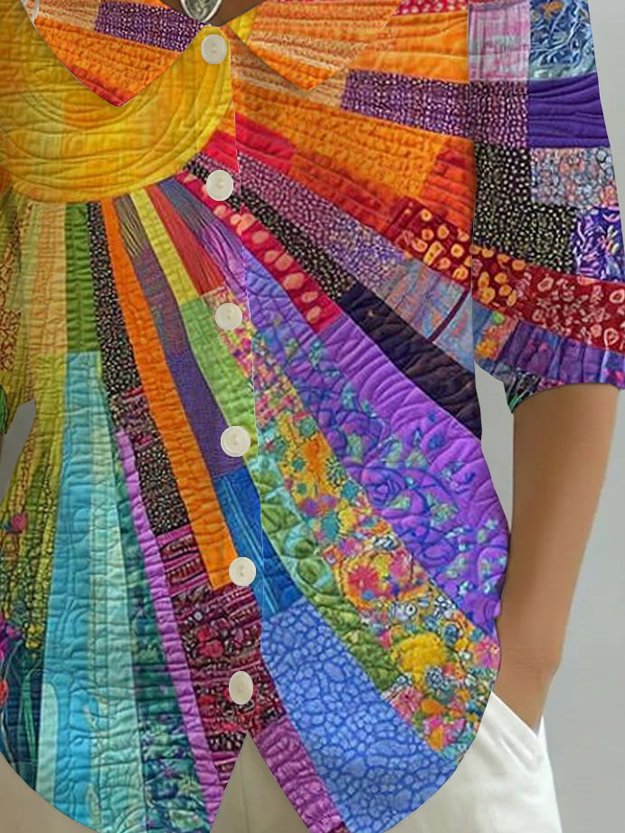 Women's Half Sleeve Shirt Summer As Picture Abstract Printing Shawl Collar Daily Going Out Casual Top