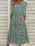 Women's Short Sleeve Summer Green Floral Printing Crew Neck Daily Going Out Casual Maxi H-Line Shift Dress Dress