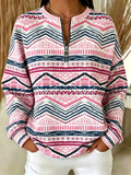 Casual Loose Crew Neck Geometric Sweatshirt