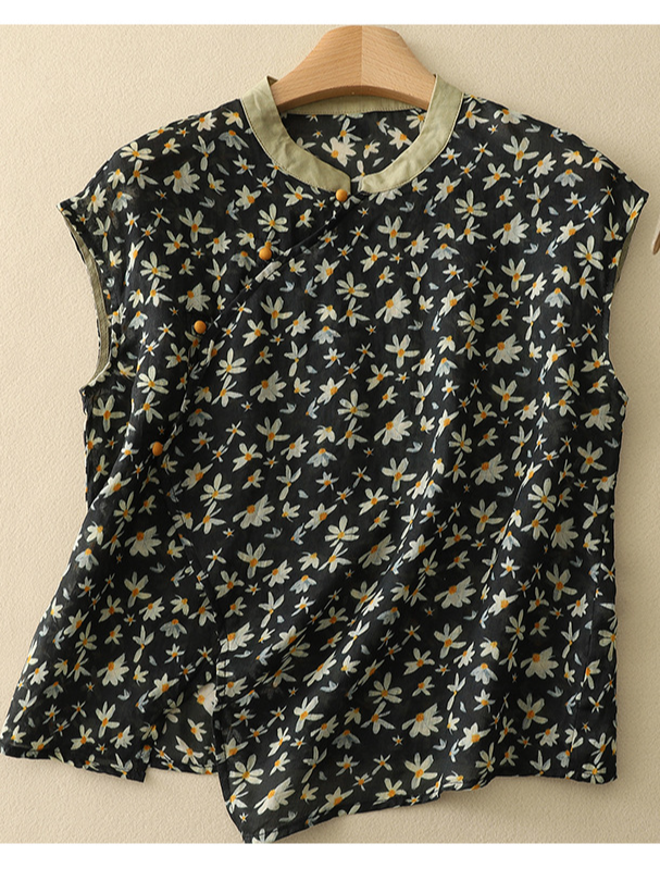 Loose Elegant Floral Linen Blend Shirt