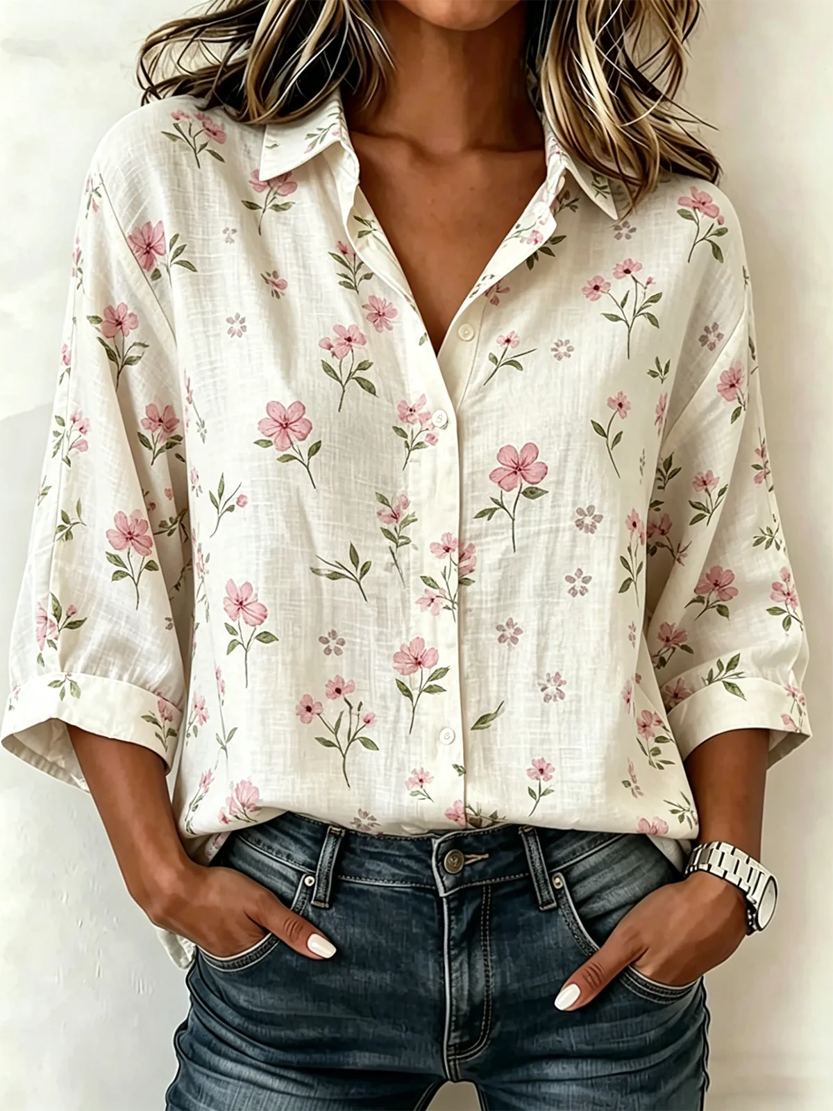 Loose Elegant Shawl Collar Linen Blend Blouse