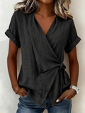 Cotton Plain V Neck Blouse