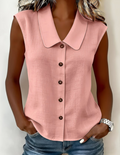 Cotton And Linen Plain Shawl Collar Sleeveless Button Summer Daily Going Out Casual Shirt