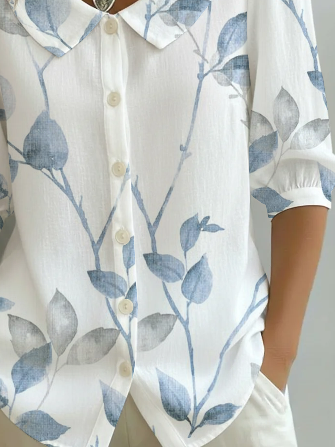 Women's Half Sleeve Shirt Summer White Floral Printing Shawl Collar Daily Going Out Casual Top
