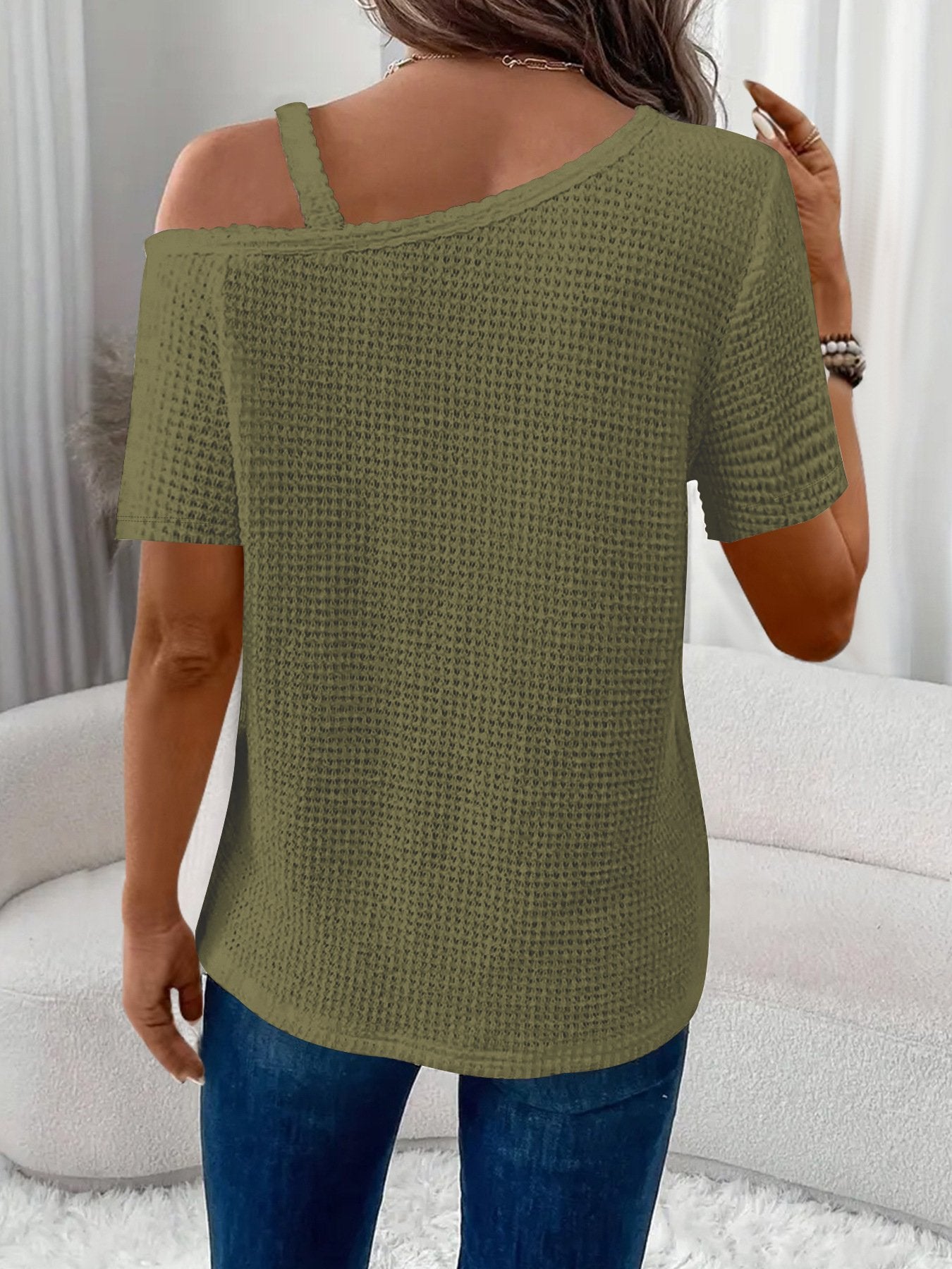 Women's Short Sleeve T-shirt Summer White Plain Split Joint Asymmetrical Daily Going Out Casual Top