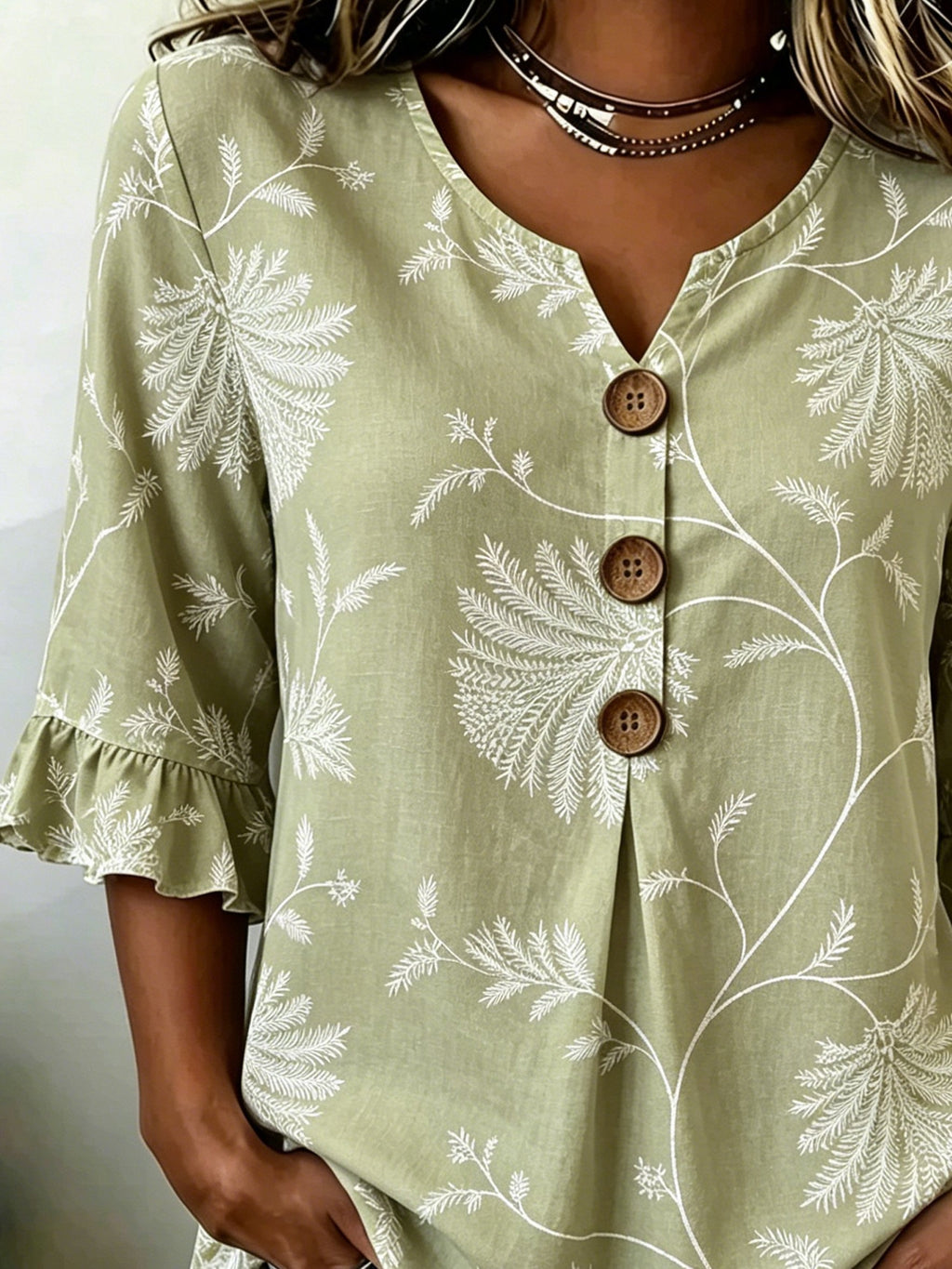 Women's Floral Printed Half Ruffle Sleeve Blouse Summer V Neck Button Daily Going Out Vintage Top