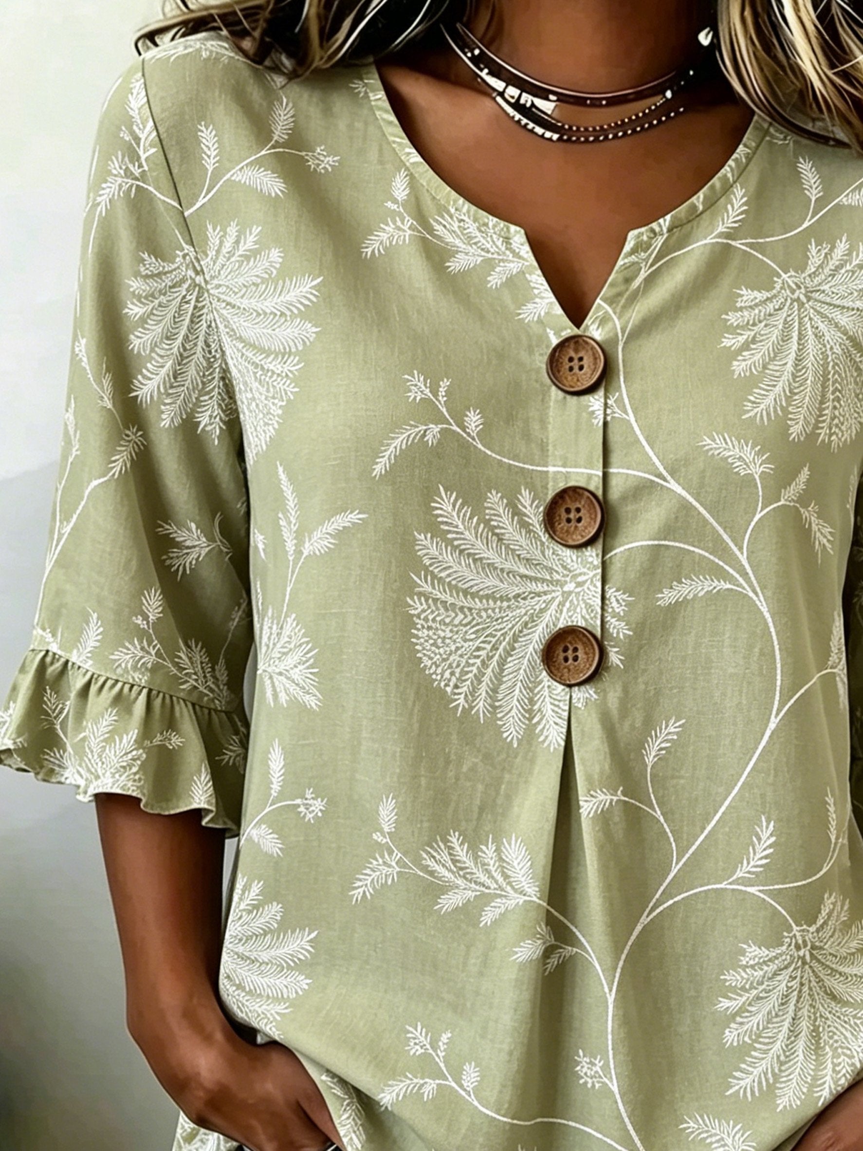 Women's Floral Printed Half Ruffle Sleeve Blouse Summer V Neck Button Daily Going Out Vintage Top