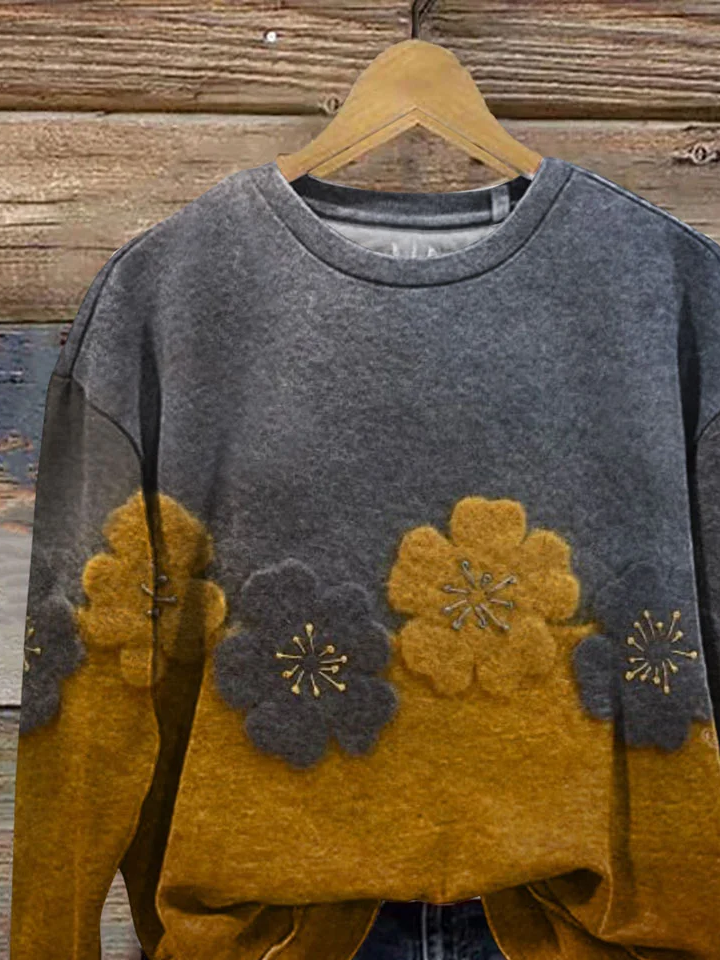 Casual Floral Printing Crew Neck Sweatshirt