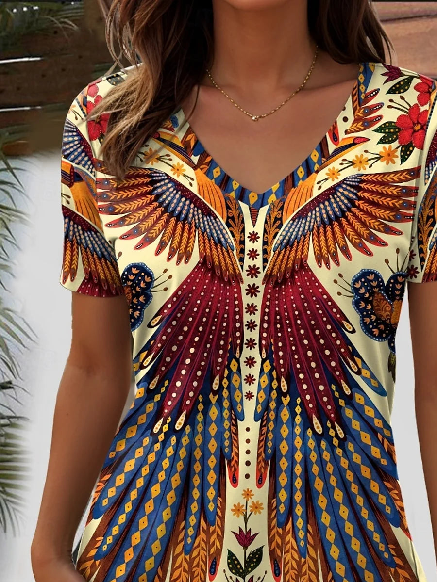 V Neck Loose Ethnic Ethnic T-Shirt