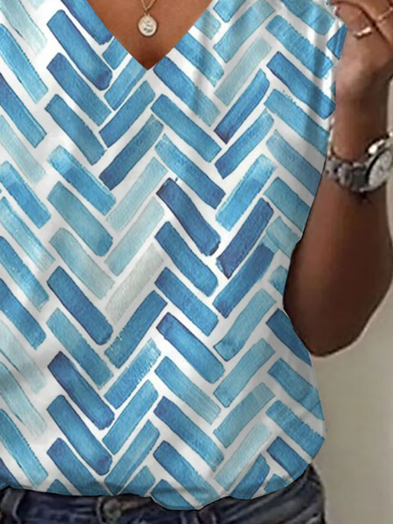 Women's Geometric Print Casual V-Neck Short Sleeve T-Shirt