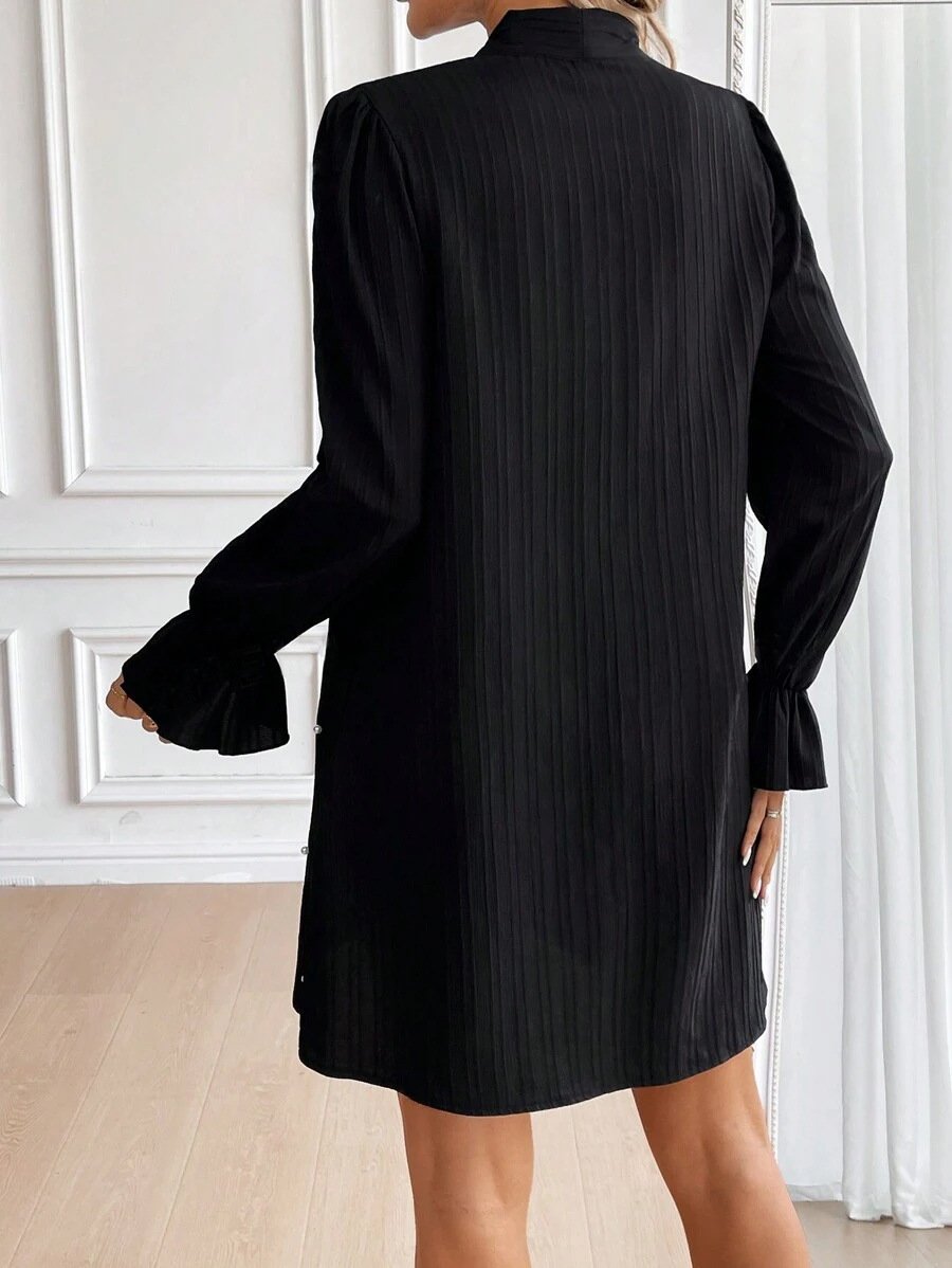 Women's Long Sleeve Spring/Fall Red Plain Split Joint Lotus Leaf Collar Commuting Going Out Casual Mini A-Line Fit & Flare Dress Dress