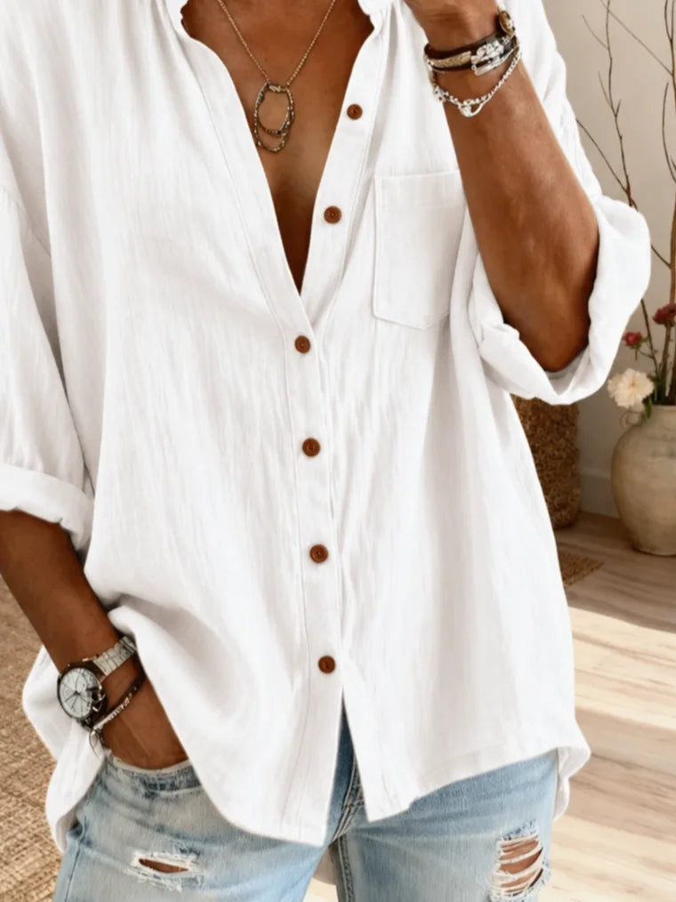 Women's Long Sleeve Shirt Spring/Fall White Plain Stand Collar Daily Going Out Casual Top