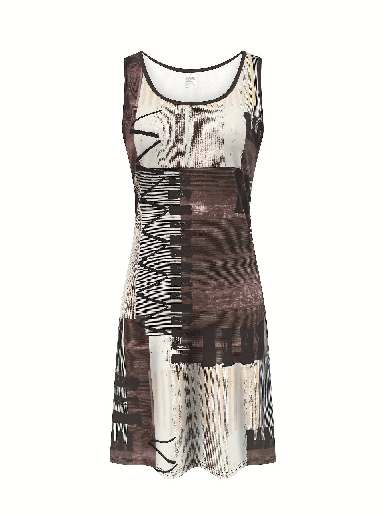 Elegant Loose Crew Neck Geometric Dress With No