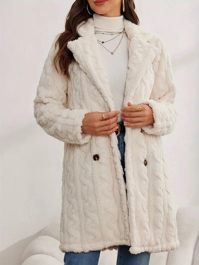 Lapel Collar Casual Loose Plain Teddy Jacket