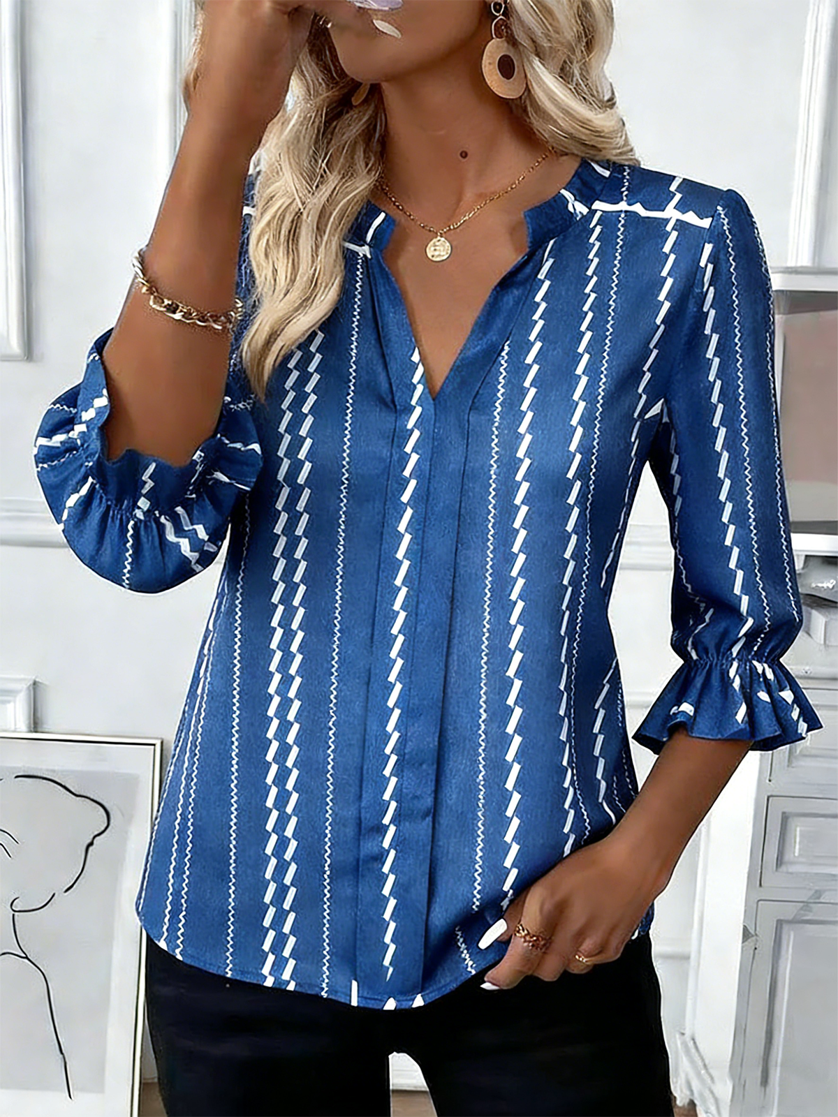 Regular Fit Linen Blend Elegant V Neck Shirt