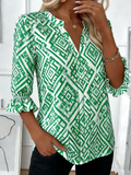 Geometric Elegant Regular Fit Linen Blend Shirt
