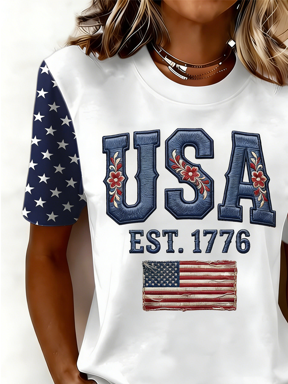 Casual Crew Neck Usa/Us/American Cotton T-Shirt
