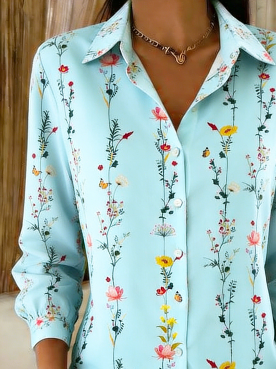 Floral Shirt Collar Simple Loose Shirt