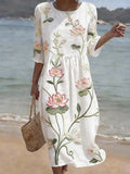 Floral Vintage Linen Blend Dress With No