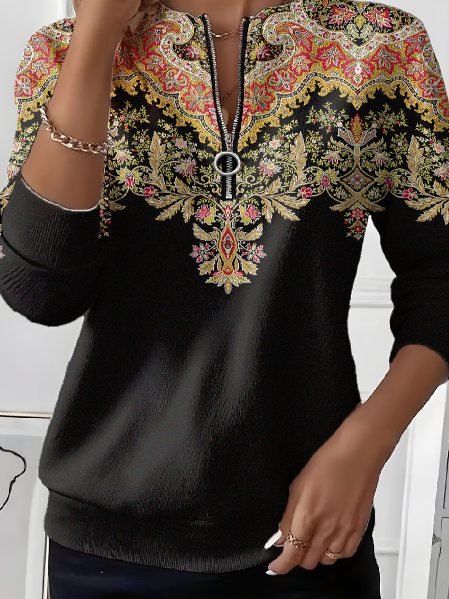 Casual Ethnic Geometry Crew Neck Loose Sweater