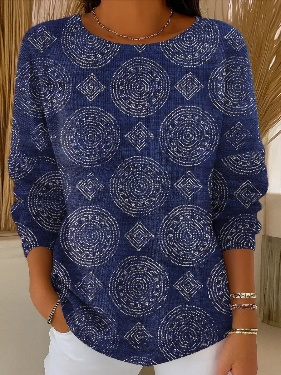 Simple Regular Fit Printing Abstract Sweater