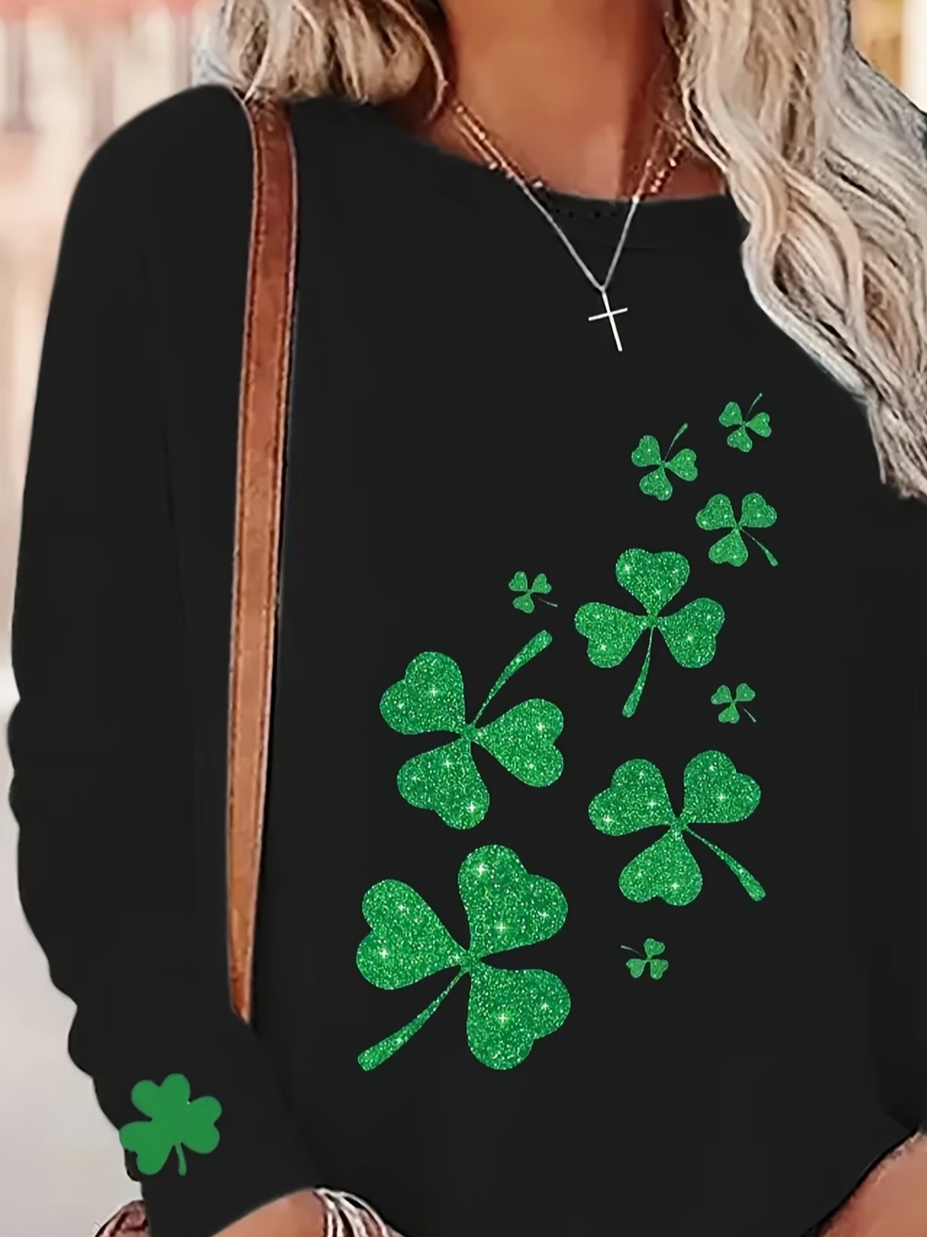 Women's Long Sleeve T-shirt Spring/Fall Black Shamrock Printing Jersey Crew Neck Daily Going Out Casual Top