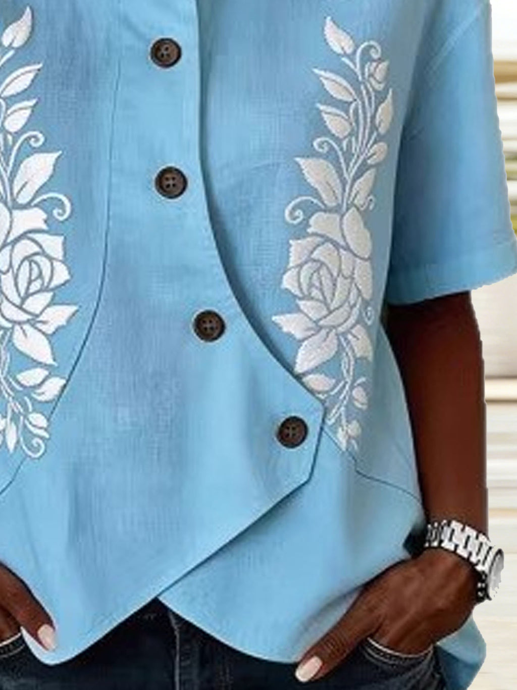 3D Printing Shawl Collar Short Sleeve Asymmetry Placket Design Button Summer Going Out Casual Shirt