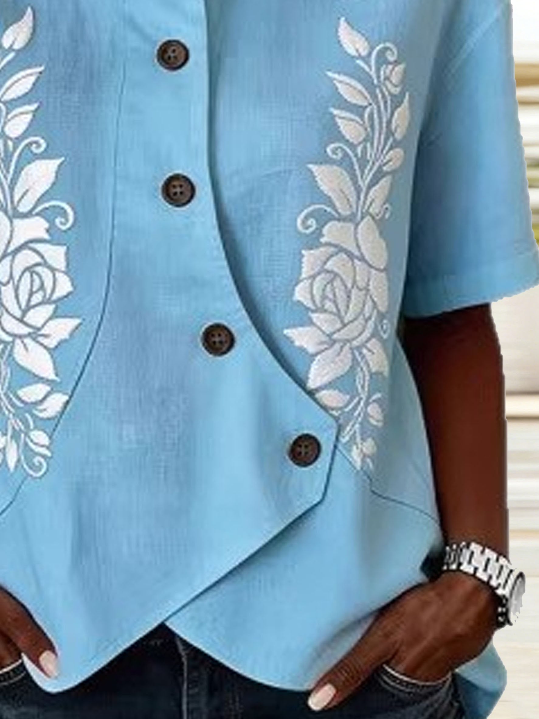 3D Printing Shawl Collar Short Sleeve Asymmetry Placket Design Button Summer Going Out Casual Shirt
