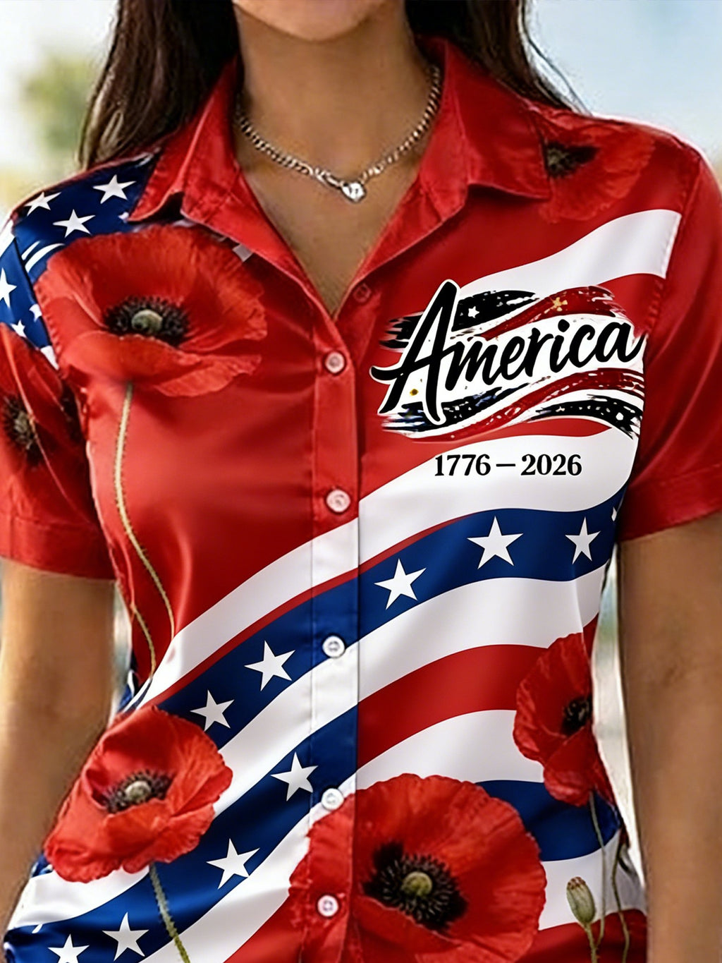 Women's 250th Anniversary Of The Founding Of the United States Vintage Short Sleeve Shawl Collar 3D Printing Daily Going Out Casual Shirt
