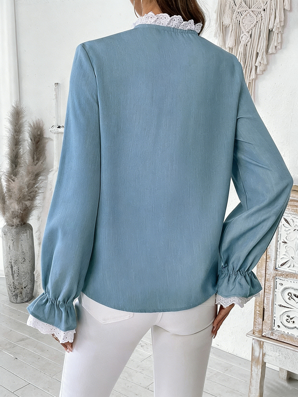 Lace ruffle Long Sleeve Casual Shirt