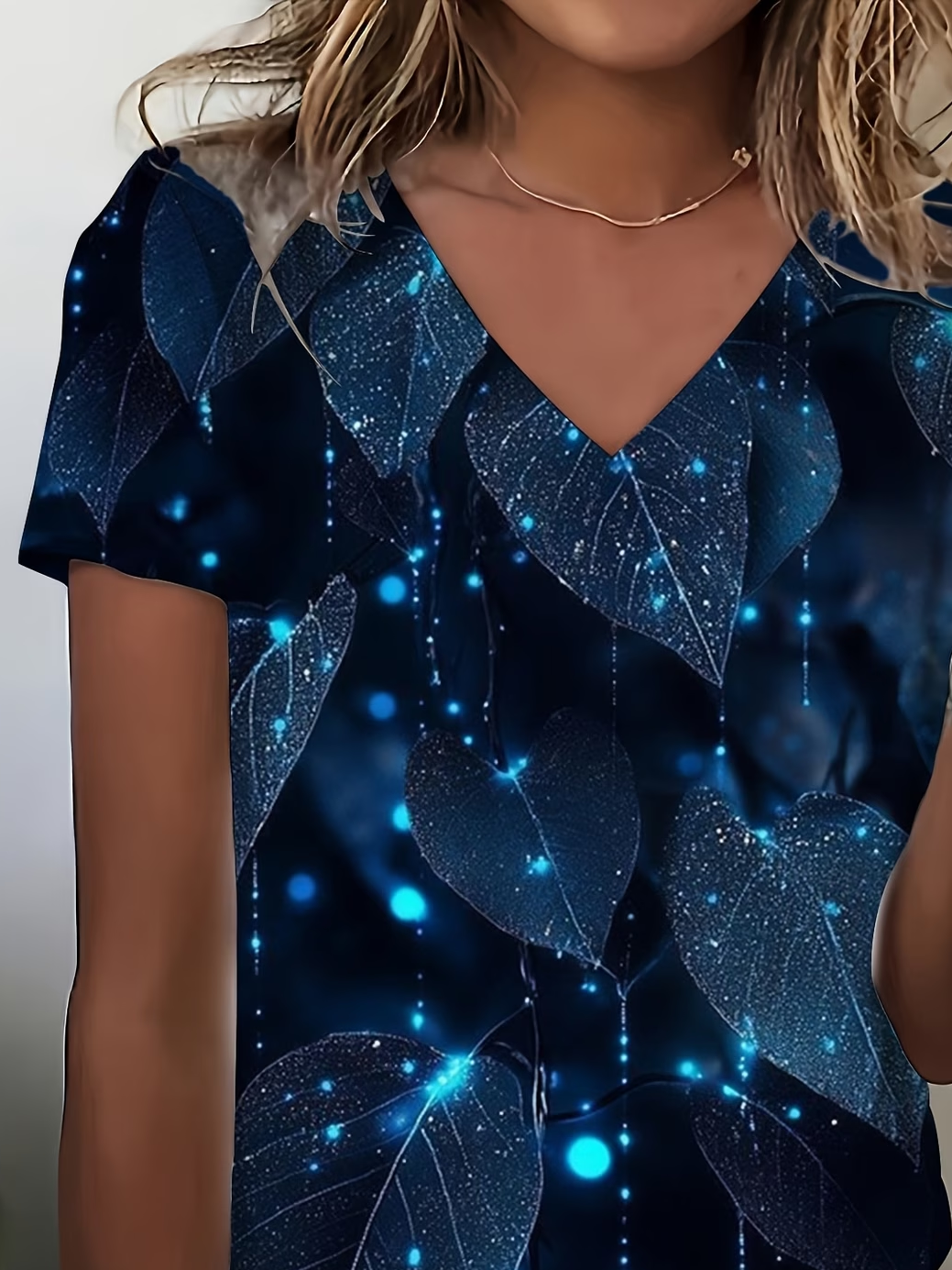 Women's Short Sleeve T-shirt Summer Purplish Blue Abstract Printing V Neck Holiday Going Out Vintage Top