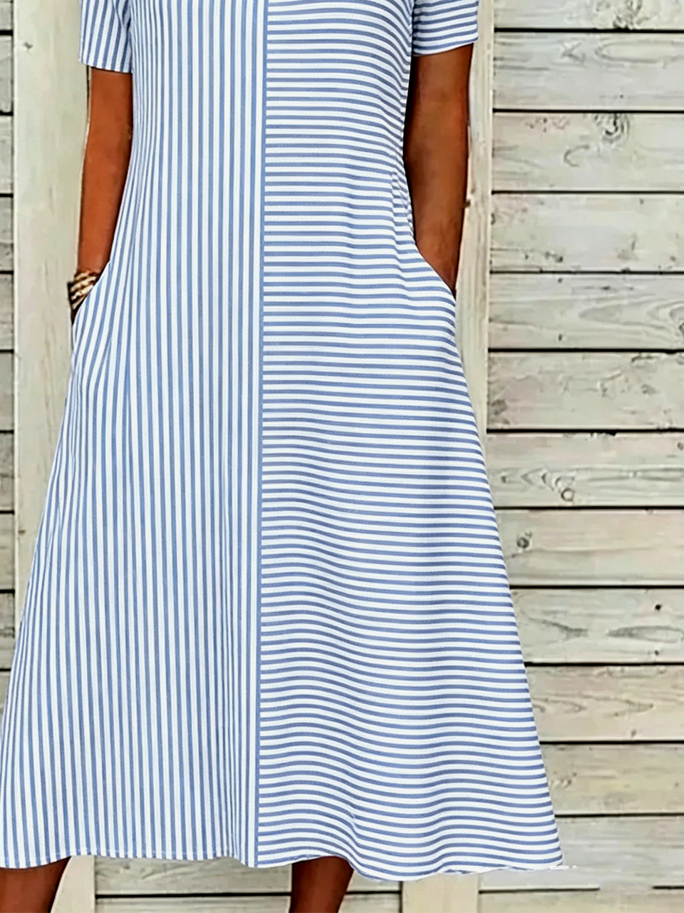 Striped Loose Vintage Dress With No