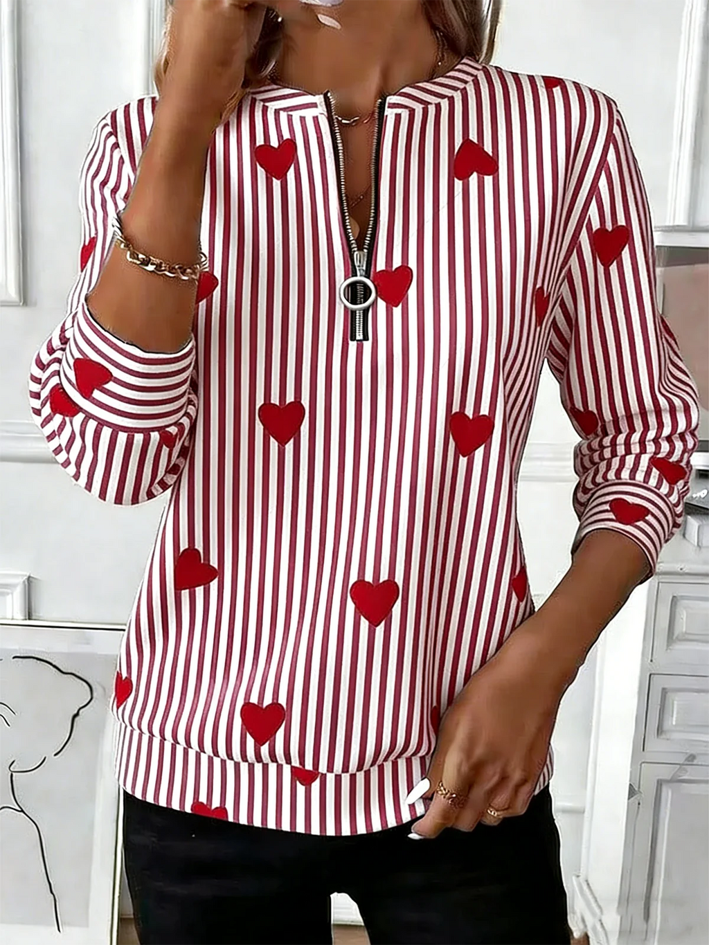 Crew Neck Simple Loose Valentine's Day Sweatshirt