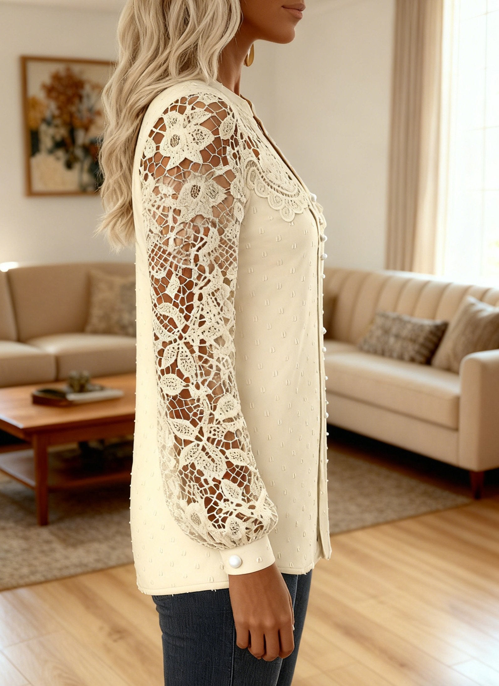 Regular Fit A-Line Casual Lace Blouse