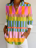 Casual Geometric Cotton V Neck Shirt