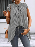 Striped Elegant Fake 2in 1 Stand Collar Short Sleeve Casual Shirt
