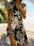 Floral Shawl Collar Short Sleeve Vacation Casual Dress