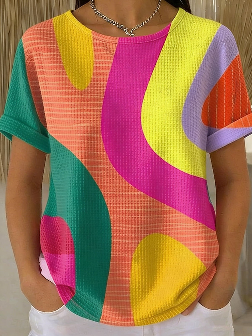 Loose Casual Others Geometric T-Shirt